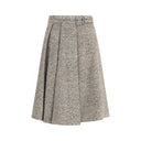 Brown Fleece Wool Midi Skirt