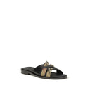 Black Calf Leather Bos Taurus Flat Sandals