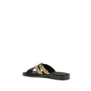Black Calf Leather Bos Taurus Flat Sandals