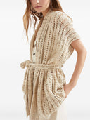 Brunello Cucinelli Dazzling silk and linen openwork rib cardigan