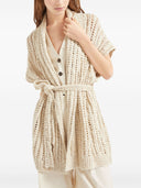 Brunello Cucinelli Dazzling silk and linen openwork rib cardigan