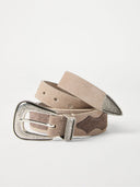 Brunello Cucinelli Two-tone belt in reversed calfskin with worked buckle and tip