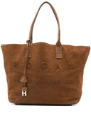 Hogan Pre Medium Script embossed-logo suede tote bag