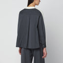 Sacai White cardigan with grey pinstripe shirt insert
