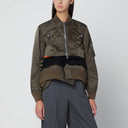 Sacai Khaki green bi-material bomber jacket with zip