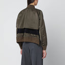 Sacai Khaki green bi-material bomber jacket with zip