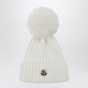 Moncler White wool beanie with pompom