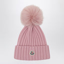 Moncler Pink wool beanie with pompom