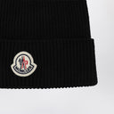 Moncler Black wool beanie with logo patch