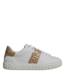 White Brown Greca Print TPU Low Top Men Sneakers Shoes Versace