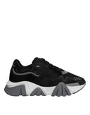 Black Leather Neoprene Chunky Low Top Sneakers Squalo Shoes Versace