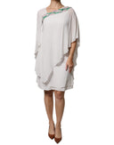 White Floral Embroidery Viscose Chiffon Shift Dress Blumarine