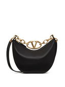 Black Leather Mini Hobo Vlogo Shoulder Bag