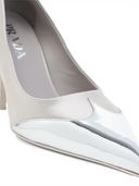 Satin And Metallic Silver Leather Pumps Prada
