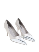 Satin And Metallic Silver Leather Pumps Prada