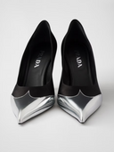 Black Satin And Metallic Silver Leather Pumps Prada