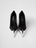 Black Satin And Metallic Silver Leather Pumps Prada