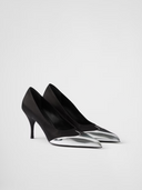 Black Satin And Metallic Silver Leather Pumps Prada