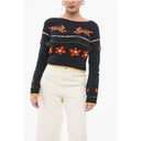 Jacquard Cotton Blend Crop Sweater