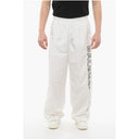 Elastic Waistbanded Wide Leg Pants with Embroidered Logo