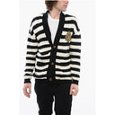 Awning Striped Cotton Cardigan with Embroidered Emblem
