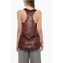 Sequined and Chenille Thank Top with Fringed Hem