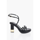 Logoed Heel Leather Sandals 10cm
