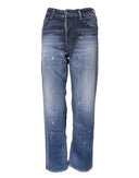 Blue Washed Cotton Mid Waist Straight Jeans Dsquared²