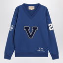 Valentino Blue sweatshirt with V and Le Chat de la Maison embroidery