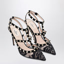 Valentino Garavani hohe schwarze Rockstud-Spitzen-Pumps