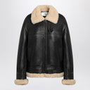Saint Laurent Black leather and shearling jacket