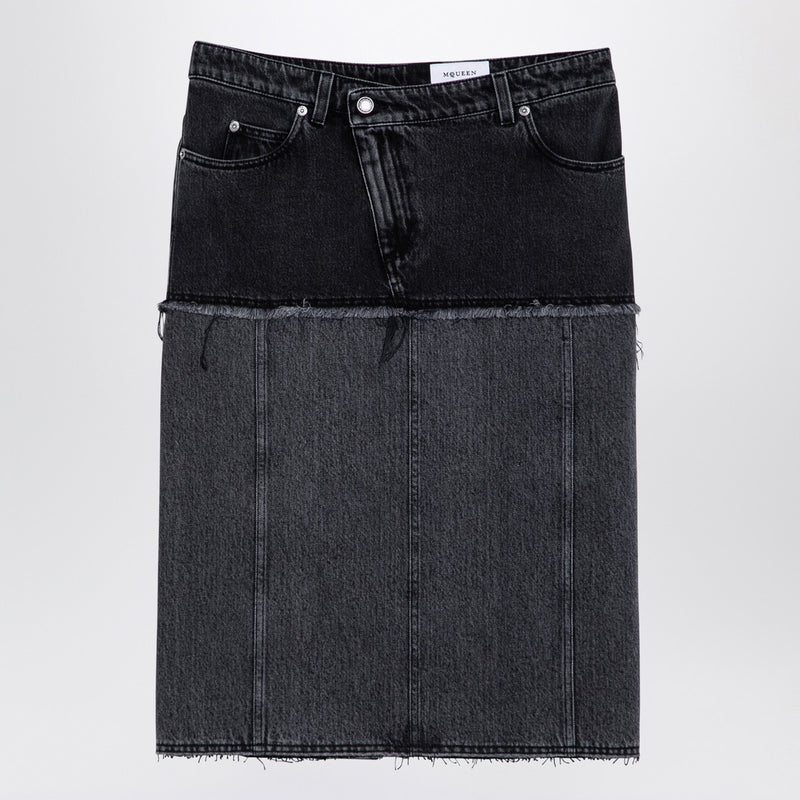 Alexander McQueen Zweifarbiger schwarzer Jeansrock