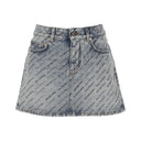 Logo Print Denim Skirt Balenciaga