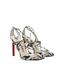 White Leather Stiletto Heels Sandals