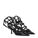 Black Leather Stiletto Heels Sandals