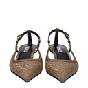 Beige Fabric Mid Heel Pumps