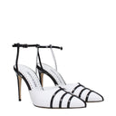 White Leather Stiletto Heels Sandals