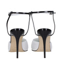 White Leather Stiletto Heels Sandals