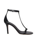 Black Leather Stiletto Heels Sandals