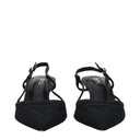 Black Fabric Mid Heel Pumps