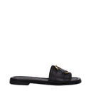 Black Leather Slippers Sandals