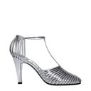 Gray Leather Stiletto Heels Sandals