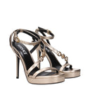 Gold Leather Stiletto Heels Sandals