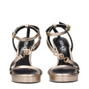 Gold Leather Stiletto Heels Sandals