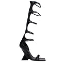 Black Leather Stiletto Heel Sandals