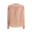 Blouse with foliage print and refined stand-up collar