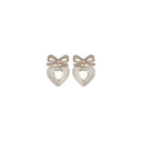 GOLD BOW CRYSTAL HEART EARRINGS