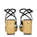 Black Leather Wedges Sandals