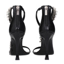 Black Leather Stiletto Heels Sandals