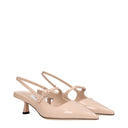 Pink Leather Mid Heel Pumps
